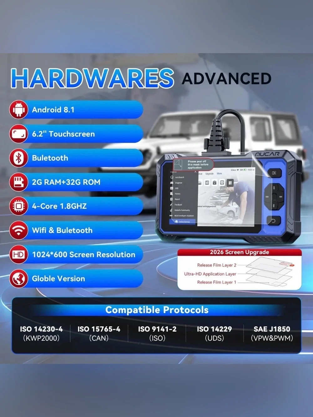 MUCAR 682 AI-Assist Diagnostic Scanner Full System Scan 20 Services CANFD